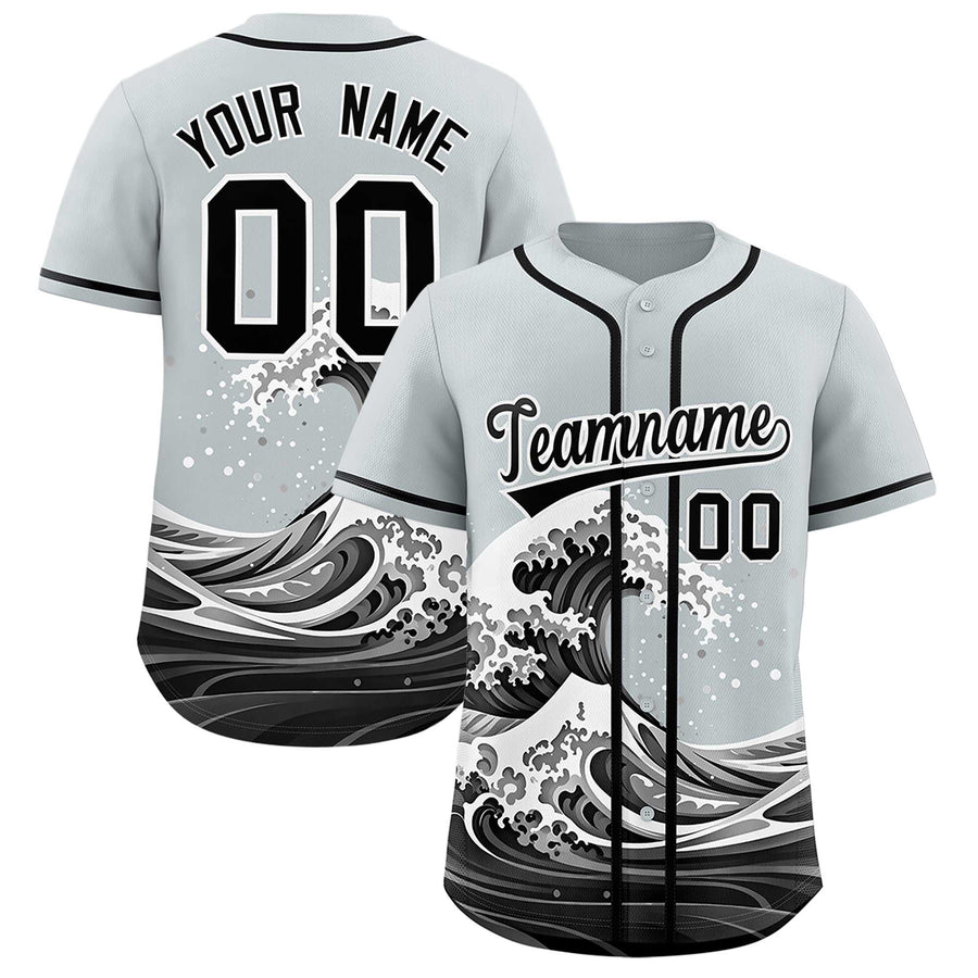 Custom Silver Wave Graffiti Pattern Baseball Jersey | BuyFootballJersey
