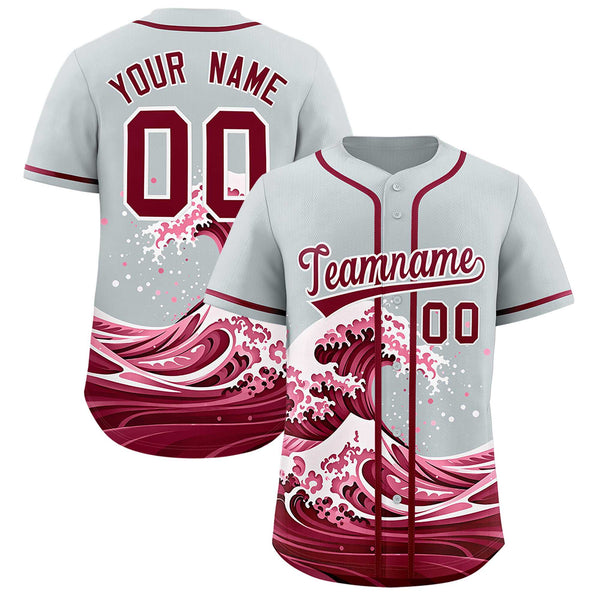Custom Silver Wave Graffiti Pattern Baseball Jersey | BuyFootballJersey