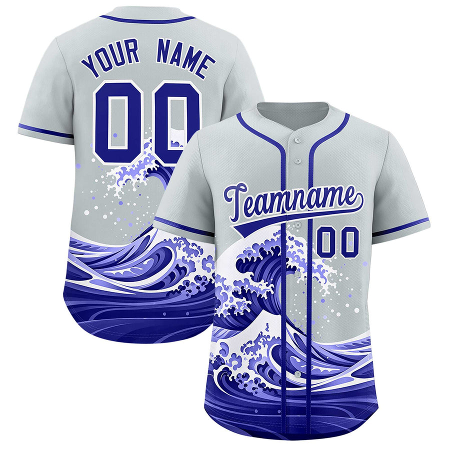 Custom Silver Wave Graffiti Pattern Baseball Jersey | BuyFootballJersey
