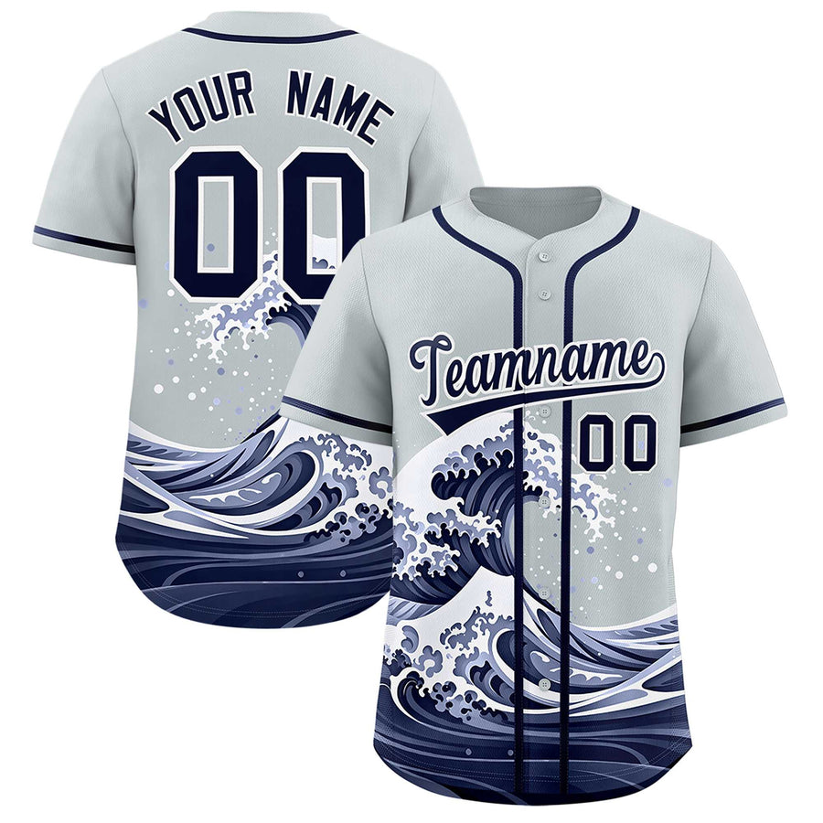 Custom Silver Wave Graffiti Pattern Baseball Jersey | BuyFootballJersey
