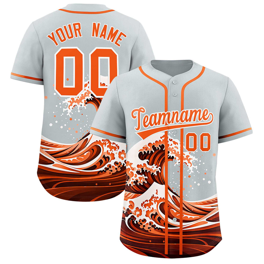 Custom Silver Wave Graffiti Pattern Baseball Jersey | BuyFootballJersey