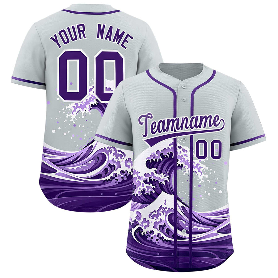 Custom Silver Wave Graffiti Pattern Baseball Jersey | BuyFootballJersey
