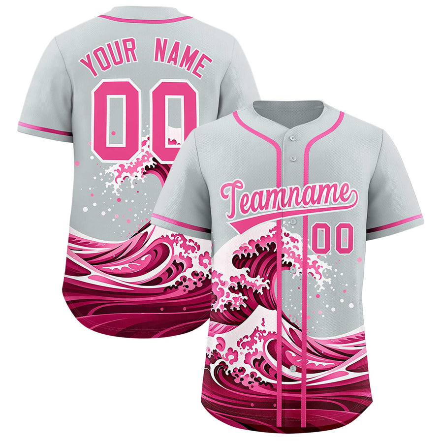 Custom Silver Wave Graffiti Pattern Baseball Jersey | BuyFootballJersey