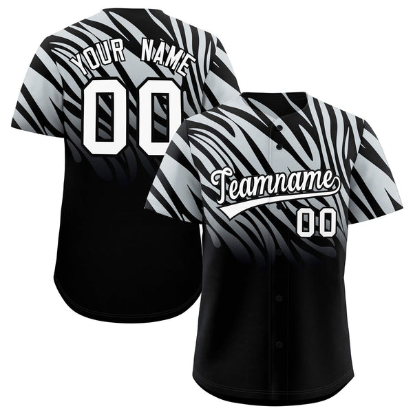 Custom Silver Black Tiger Stripe Gradient Animal Print Personalized Team Shirt Baseball Jersey | BuyFootballJersey