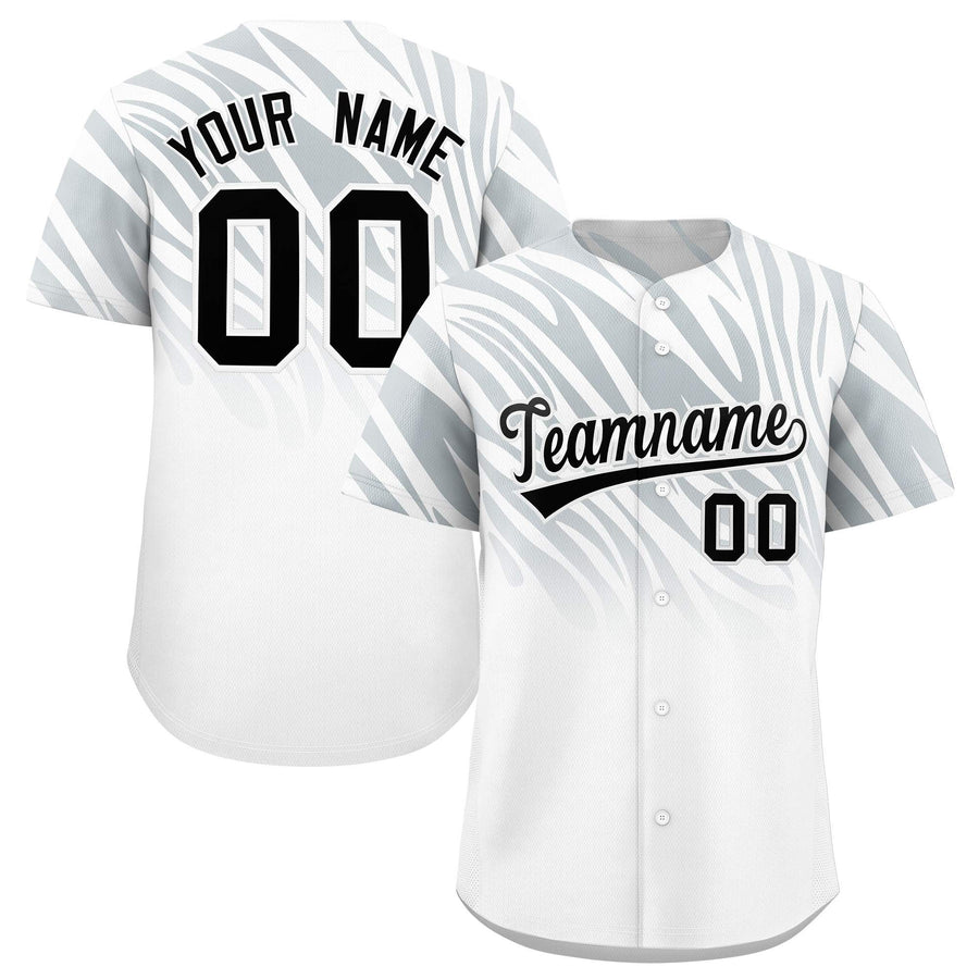 Custom Silver White Tiger Stripe Gradient Animal Print Personalized Team Shirt Baseball Jersey | BuyFootballJersey