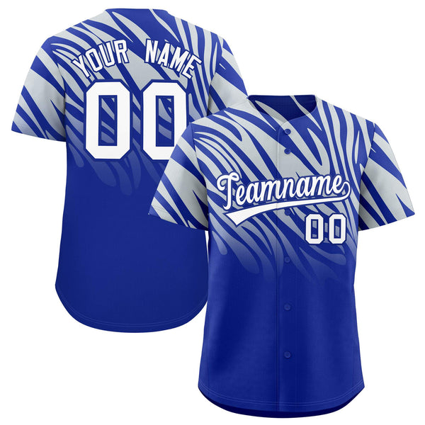 Custom Royal Silver Tiger Stripe Gradient Animal Print Personalized Team Shirt Baseball Jersey | BuyFootballJersey