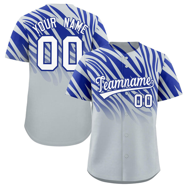 Custom Royal Silver Tiger Stripe Gradient Animal Print Personalized Team Shirt Baseball Jersey | BuyFootballJersey