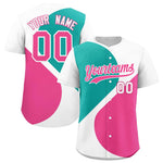 Custom White Aqua-Pink Color Block Personalized Half Heart Pattern Baseball Jersey | BuyFootballJersey