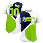 Custom White Navy-Neon Green Color Block Personalized Half Heart Pattern Baseball Jersey | BuyFootballJersey