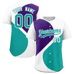 Custom White Purple-Aqua Color Block Personalized Half Heart Pattern Baseball Jersey | BuyFootballJersey