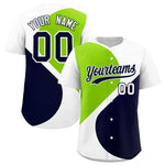 Custom White Neon Green-Navy Color Block Personalized Half Heart Pattern Baseball Jersey | BuyFootballJersey