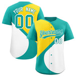 Custom Aqua Gold-White Color Block Personalized Half Heart Pattern Baseball Jersey | BuyFootballJersey