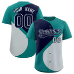 Custom Aqua Navy-Silver Color Block Personalized Half Heart Pattern Baseball Jersey | BuyFootballJersey