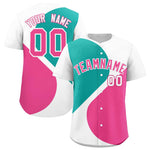 Custom White Aqua-Pink Color Block Personalized Half Heart Pattern Baseball Jersey | BuyFootballJersey