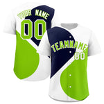 Custom White Navy-Neon Green Color Block Personalized Half Heart Pattern Baseball Jersey | BuyFootballJersey