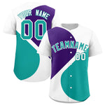 Custom White Purple-Aqua Color Block Personalized Half Heart Pattern Baseball Jersey | BuyFootballJersey