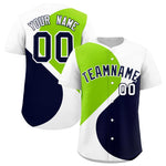 Custom White Neon Green-Navy Color Block Personalized Half Heart Pattern Baseball Jersey | BuyFootballJersey