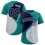 Custom Aqua Navy-Silver Color Block Personalized Half Heart Pattern Baseball Jersey | BuyFootballJersey