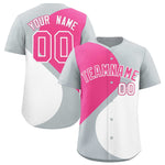 Custom Silver Pink-White Color Block Personalized Half Heart Pattern Baseball Jersey | BuyFootballJersey