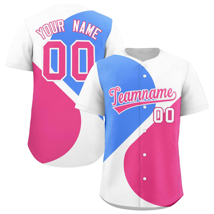 Custom White Powder Blue-Pink Color Block Personalized Half Heart Pattern Baseball Jersey | BuyFootballJersey
