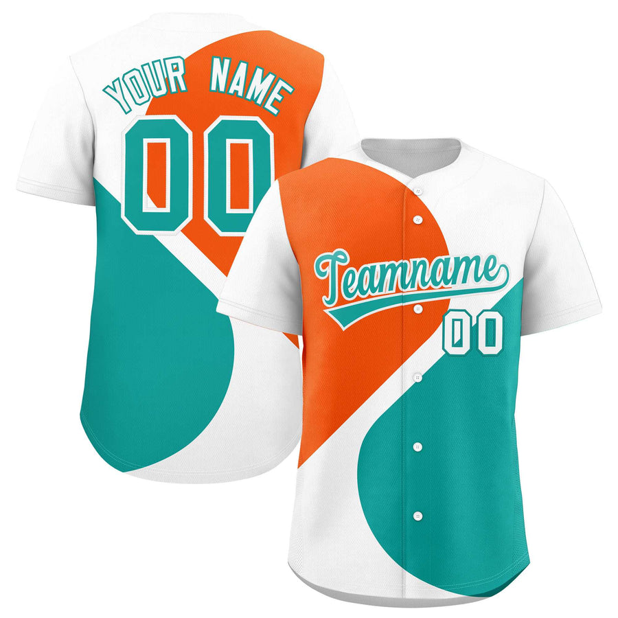 Custom White Orange-Aqua Color Block Personalized Half Heart Pattern Baseball Jersey | BuyFootballJersey