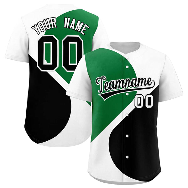Custom White Kelly Green-Black Color Block Personalized Half Heart Pattern Baseball Jersey | BuyFootballJersey