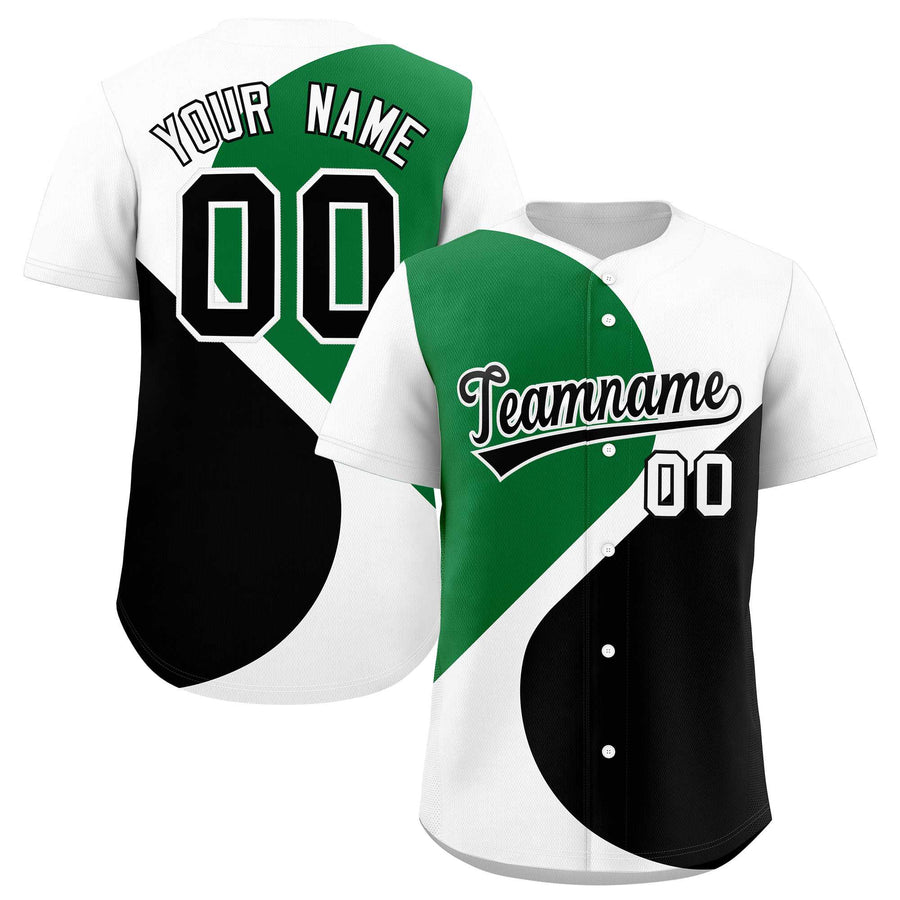 Custom White Kelly Green-Black Color Block Personalized Half Heart Pattern Baseball Jersey | BuyFootballJersey