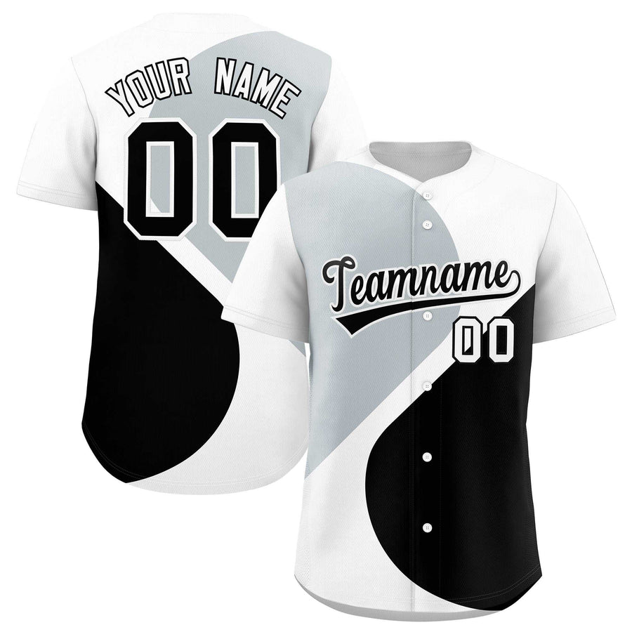 Custom White Silver-Black Color Block Personalized Half Heart Pattern Baseball Jersey | BuyFootballJersey