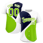 Custom White Navy-Neon Green Color Block Personalized Half Heart Pattern Baseball Jersey | BuyFootballJersey