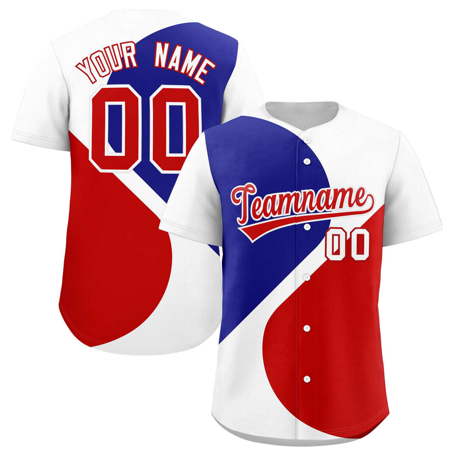 Custom White Royal-Red Color Block Personalized Half Heart Pattern Baseball Jersey | BuyFootballJersey