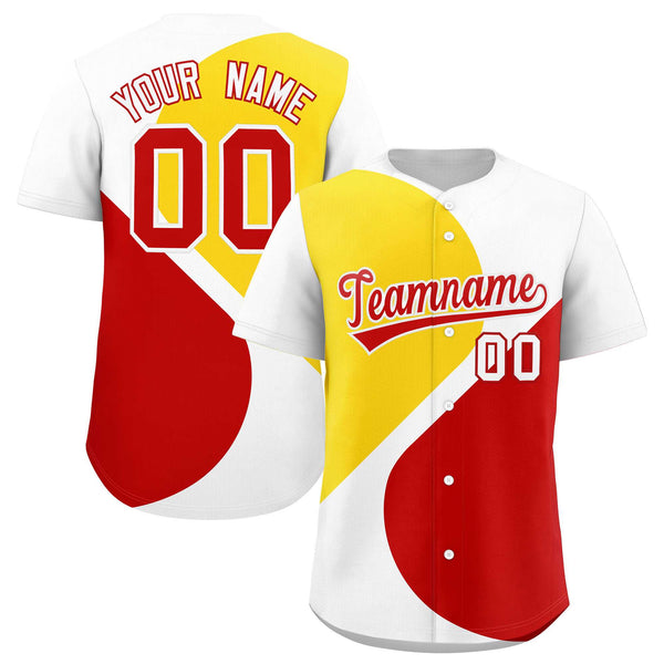 Custom White Gold-Red Color Block Personalized Half Heart Pattern Baseball Jersey | BuyFootballJersey