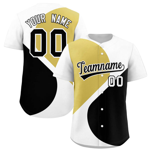 Custom White Old Gold-Black Color Block Personalized Half Heart Pattern Baseball Jersey | BuyFootballJersey
