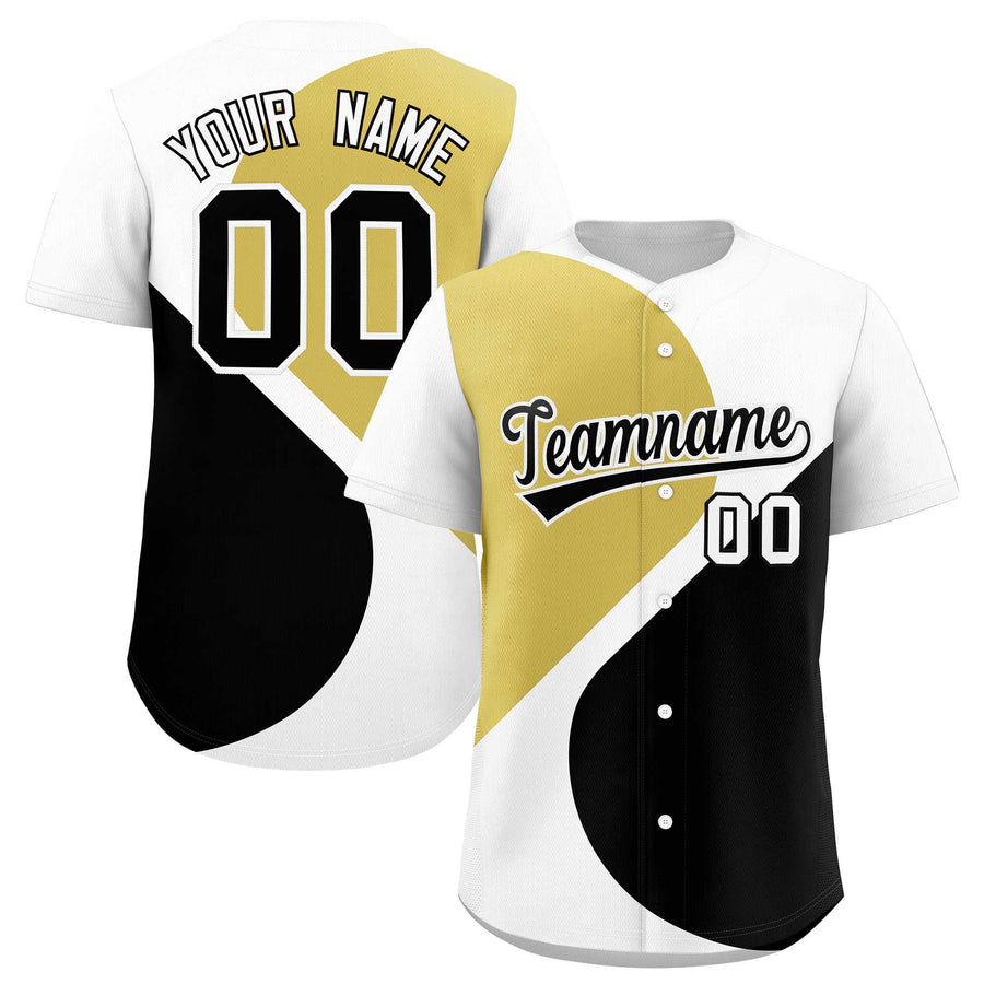Custom White Old Gold-Black Color Block Personalized Half Heart Pattern Baseball Jersey | BuyFootballJersey