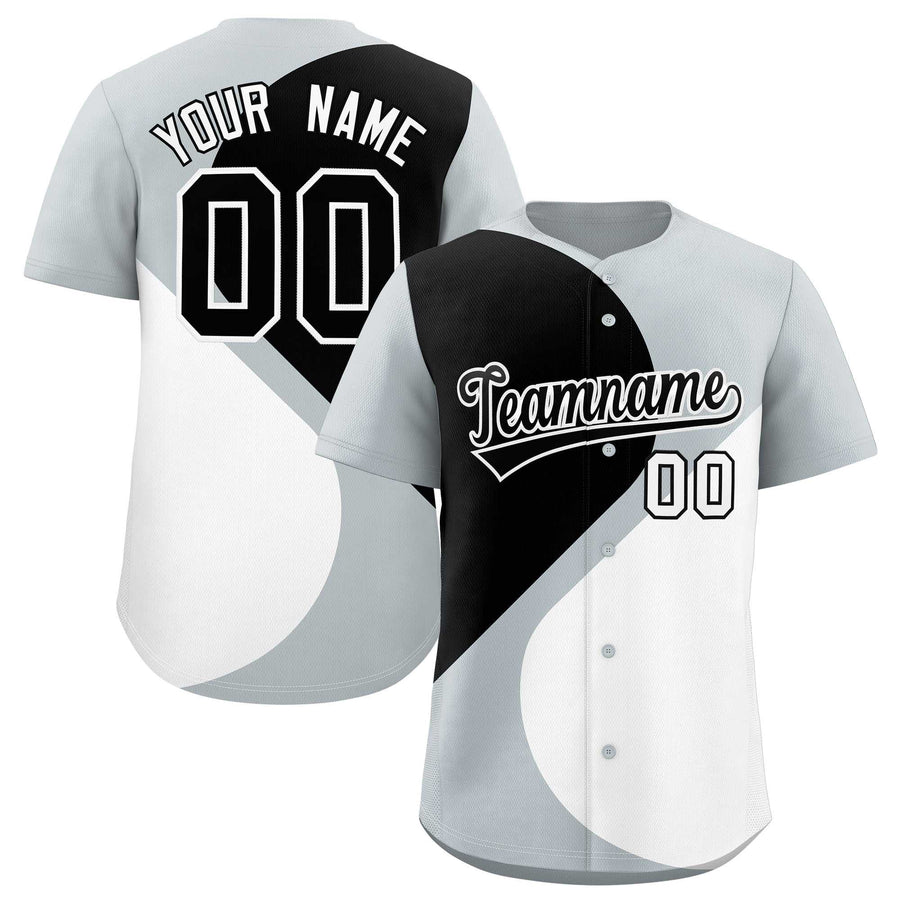 Custom Silver Black-White Color Block Personalized Half Heart Pattern Baseball Jersey | BuyFootballJersey