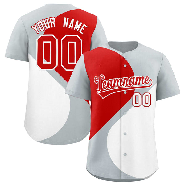 Custom Silver Red-White Color Block Personalized Half Heart Pattern Baseball Jersey | BuyFootballJersey