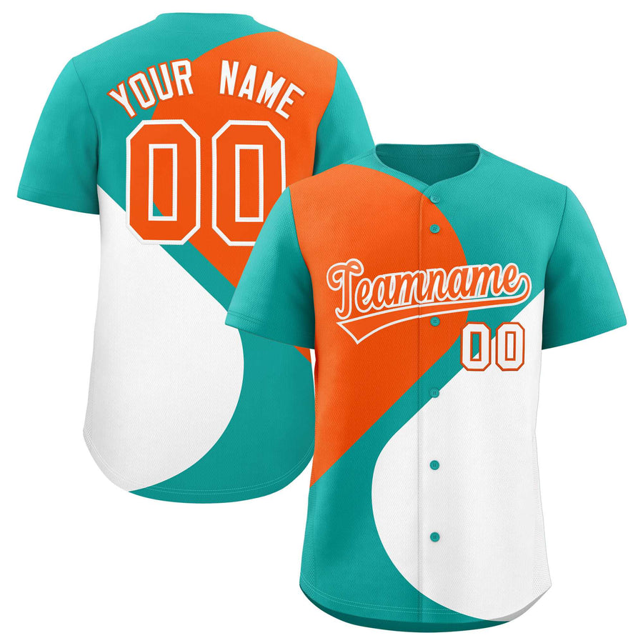 Custom Aqua Orange-White Color Block Personalized Half Heart Pattern Baseball Jersey | BuyFootballJersey