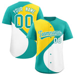 Custom Aqua Gold-White Color Block Personalized Half Heart Pattern Baseball Jersey | BuyFootballJersey