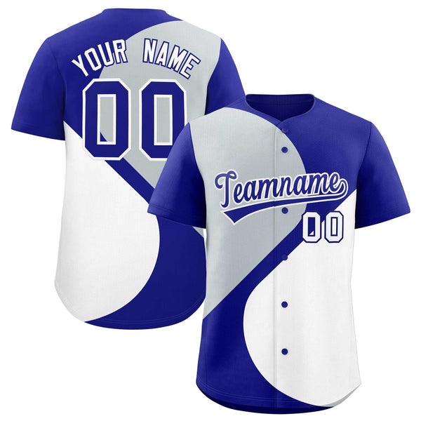 Custom Royal Silver-White Color Block Personalized Half Heart Pattern Baseball Jersey | BuyFootballJersey