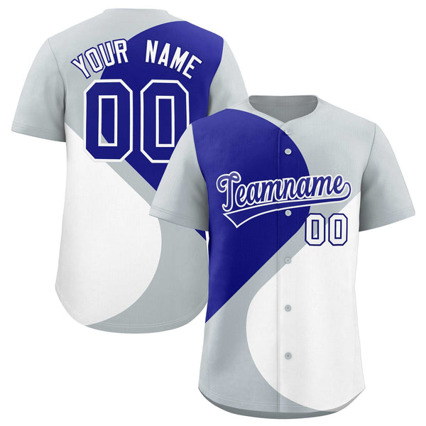 Custom Silver Royal-White Color Block Personalized Half Heart Pattern Baseball Jersey | BuyFootballJersey