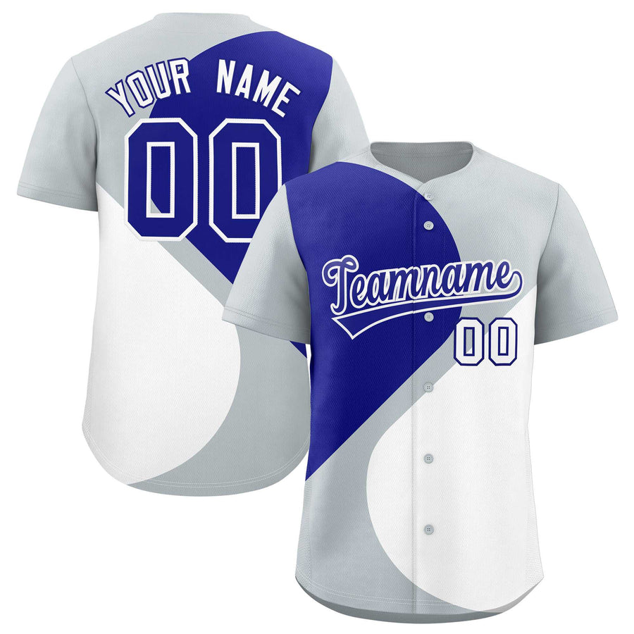 Custom Silver Royal-White Color Block Personalized Half Heart Pattern Baseball Jersey | BuyFootballJersey