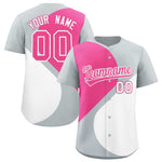 Custom Silver Pink-White Color Block Personalized Half Heart Pattern Baseball Jersey | BuyFootballJersey