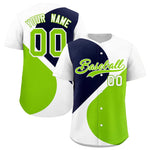 Custom White Navy-Neon Green Color Block Personalized Half Heart Pattern Baseball Jersey | BuyFootballJersey