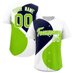 Custom White Navy-Neon Green Color Block Personalized Half Heart Pattern Baseball Jersey | BuyFootballJersey