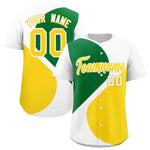 Custom White Kelly Green-Gold Color Block Personalized Half Heart Pattern Baseball Jersey | BuyFootballJersey