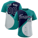 Custom Aqua Navy-Silver Color Block Personalized Half Heart Pattern Baseball Jersey | BuyFootballJersey
