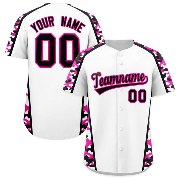 Custom White Rose Red Side Camo Style Personalization Baseball Jersey | BuyFootballJersey