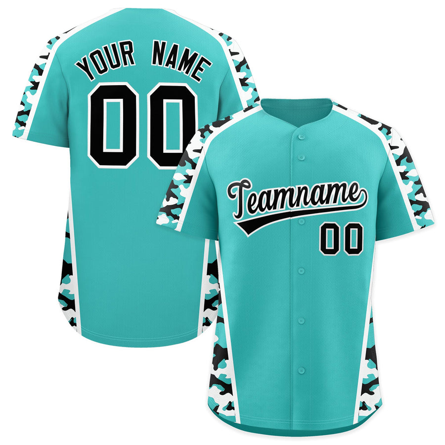 Custom Teal Black Side Camo Style Personalization Baseball Jersey | BuyFootballJersey