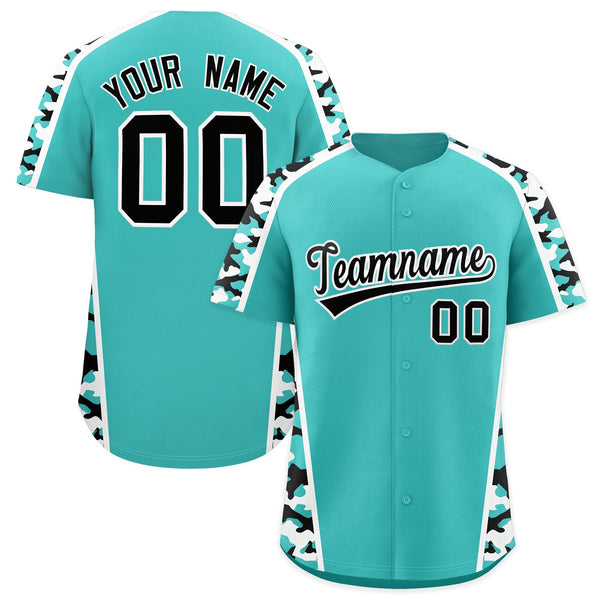 Custom Teal Black Side Camo Style Personalization Baseball Jersey | BuyFootballJersey
