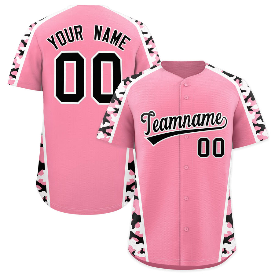 Custom Light Pink Black Side Camo Style Personalization Baseball Jersey | BuyFootballJersey