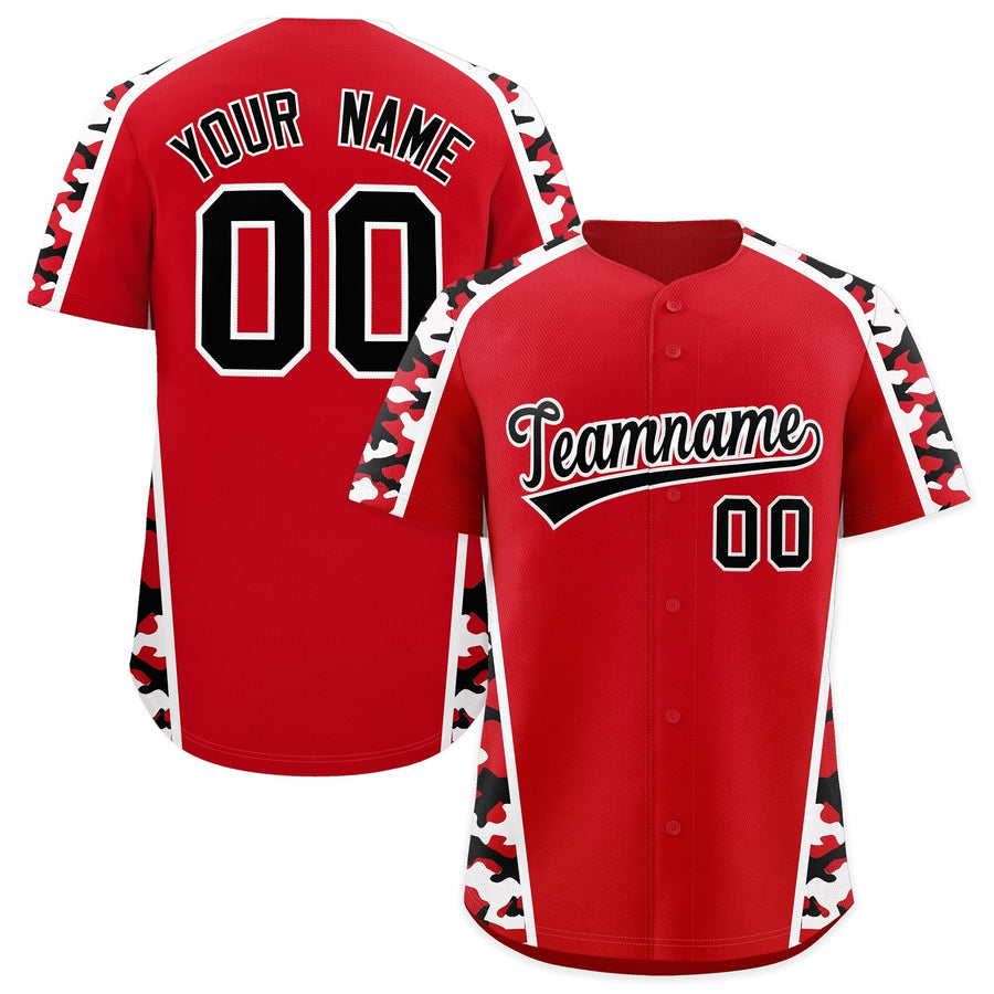Custom Red Black Side Camo Style Personalization Baseball Jersey | BuyFootballJersey